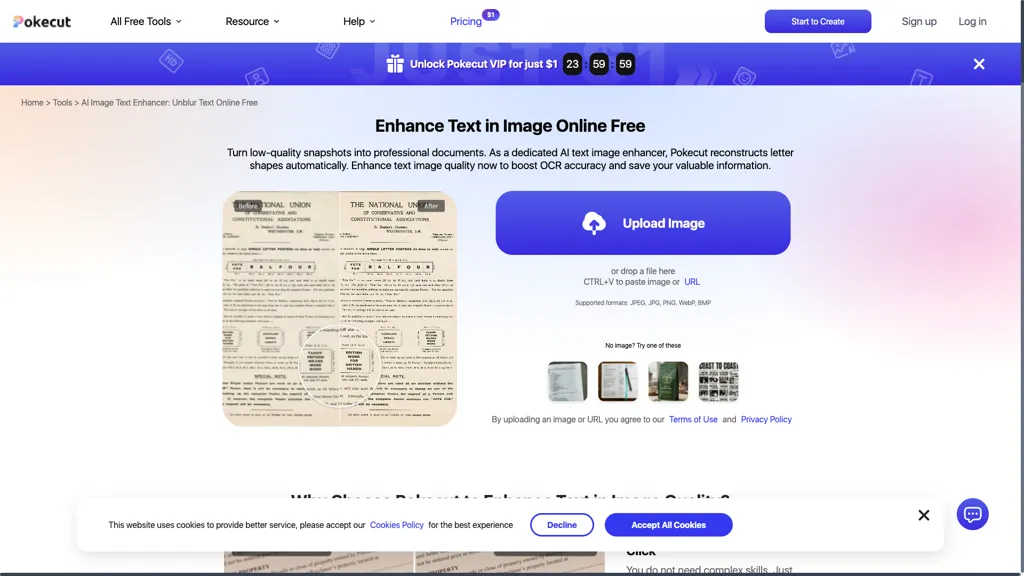Image text enhancer | Pokecut AI tool screenshot