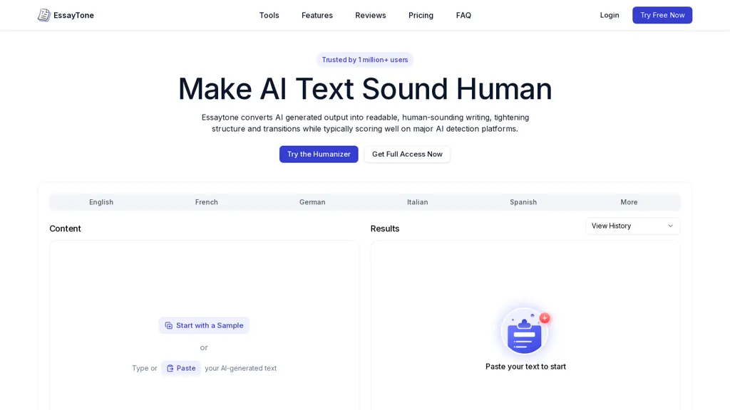 Essaytone AI tool screenshot