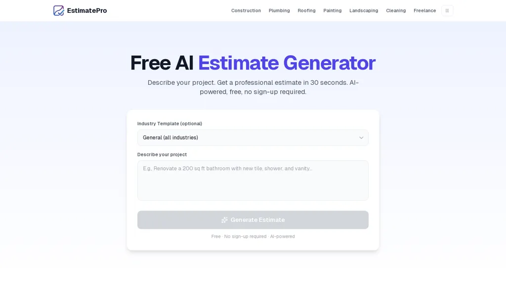 EstimatePro AI tool screenshot