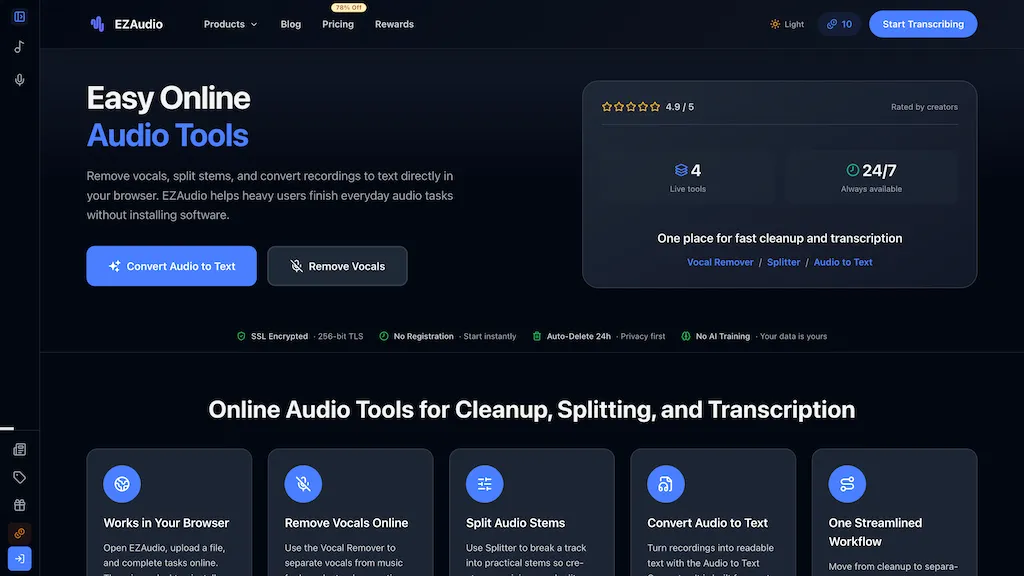 ezaudio.io screenshot