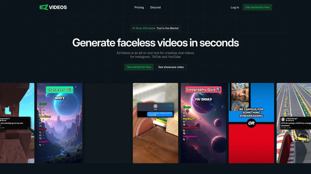 EzVideos AI tool screenshot