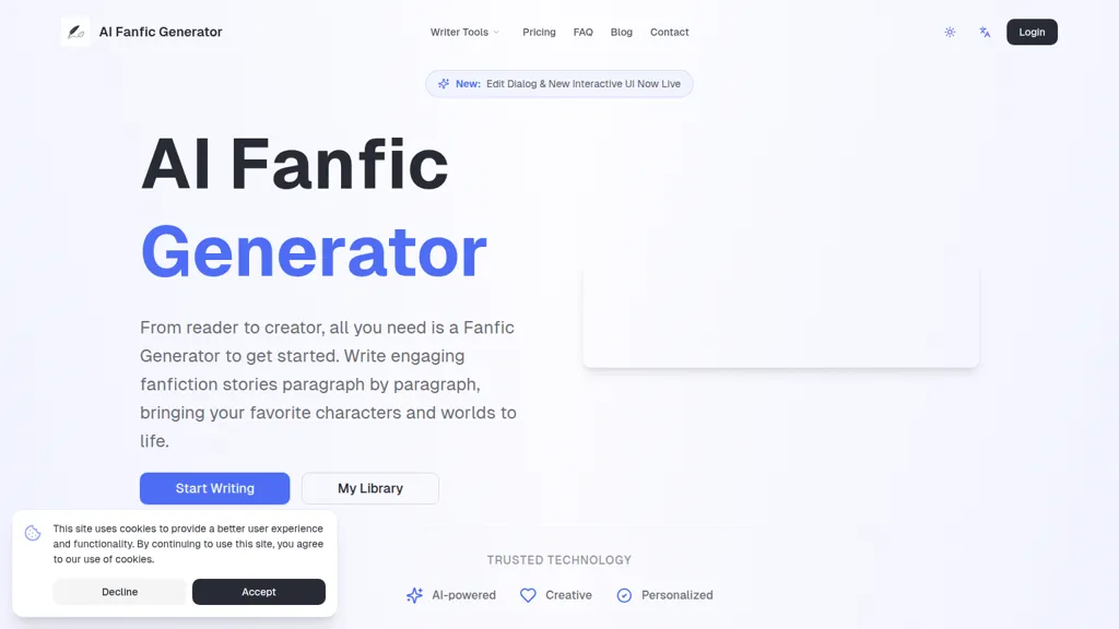 Fanfic Generator AI tool screenshot