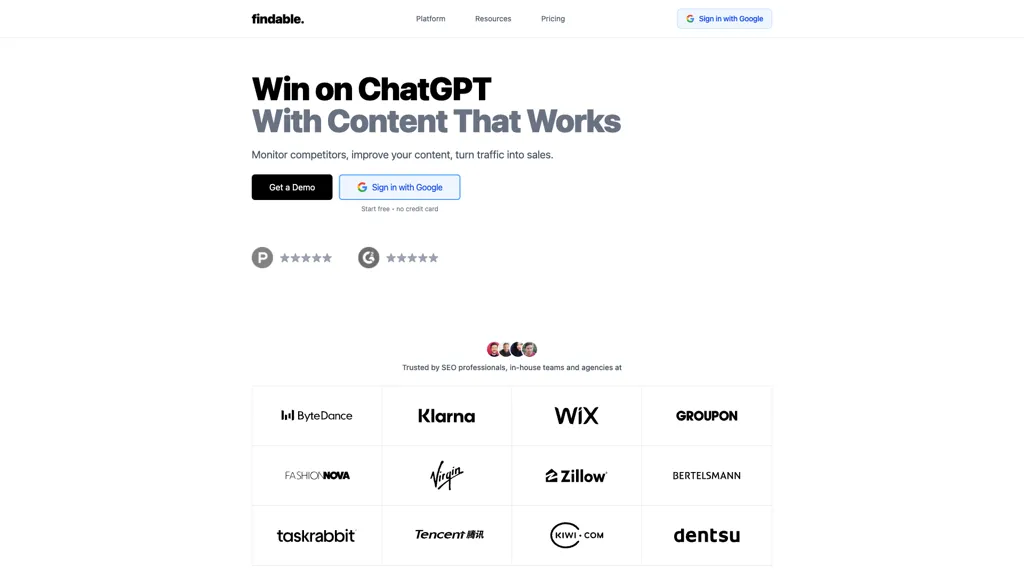 findable. AI tool screenshot