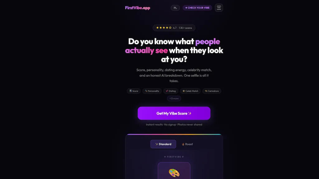 FirstVibe.app AI tool screenshot
