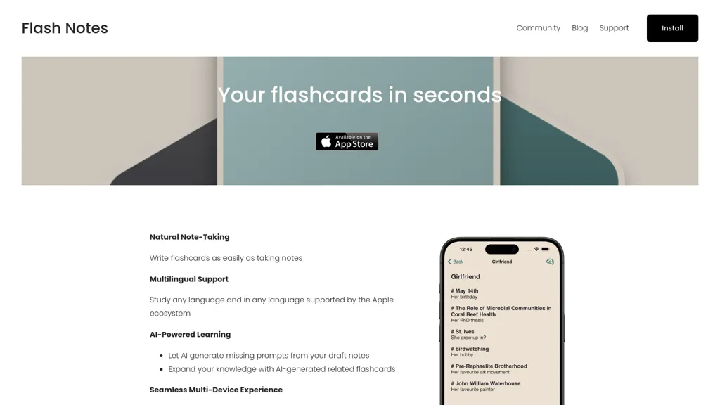 Flash Notes website