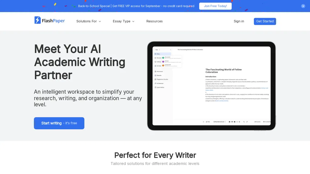 FlashPaper AI tool screenshot