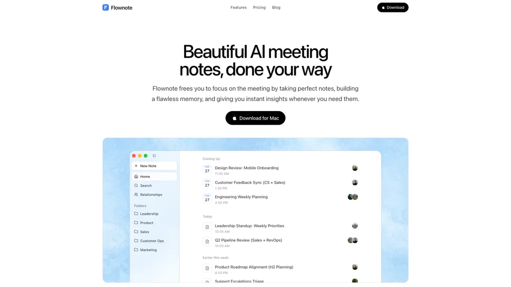 Flownote AI tool screenshot
