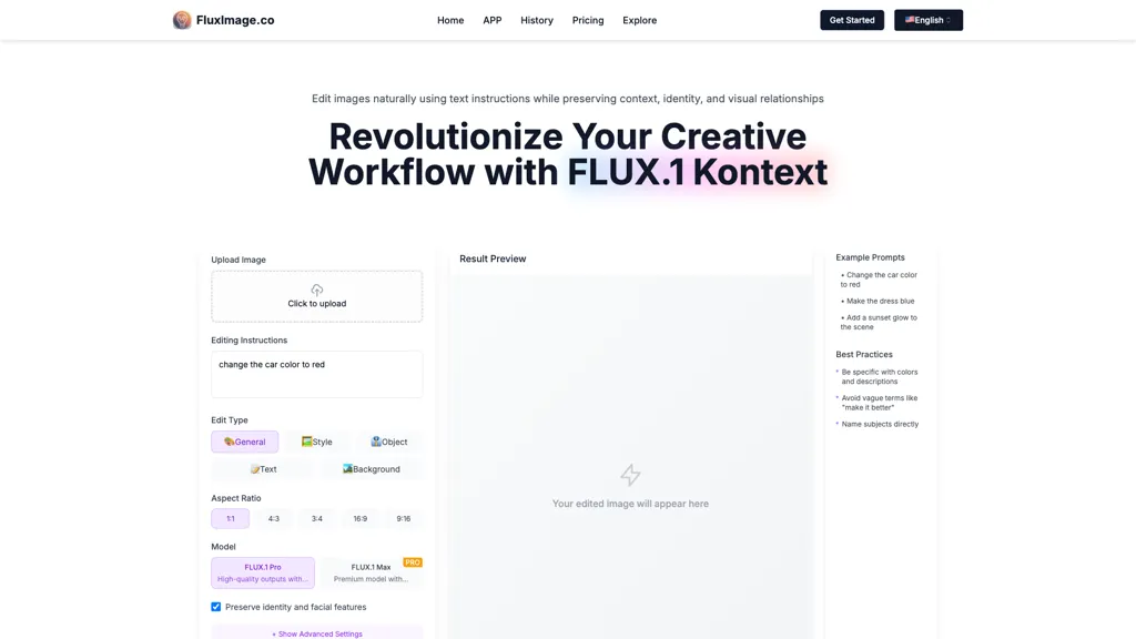 Flux1 Kontext AI tool screenshot