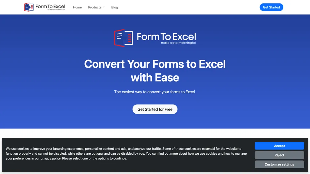 FormToExcel website