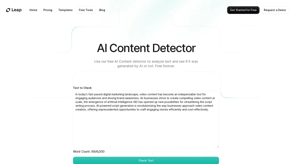 AI Content Detector - Leap website