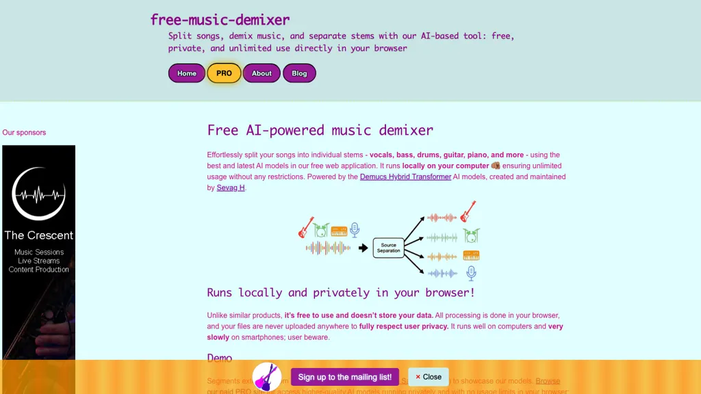 Free Music Demixer website