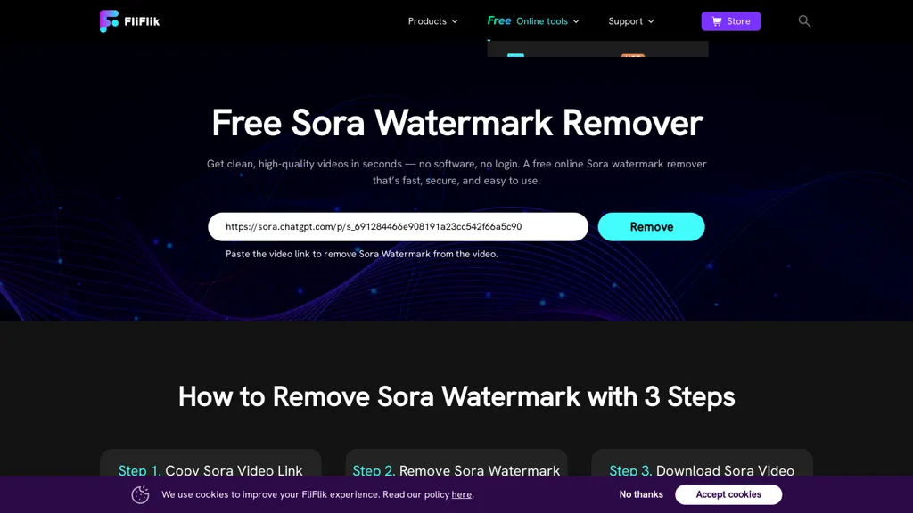 Sora Watermark Remover - Flikflik AI tool screenshot