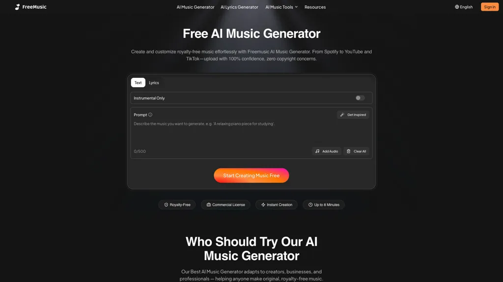 FreeMusic AI AI tool screenshot