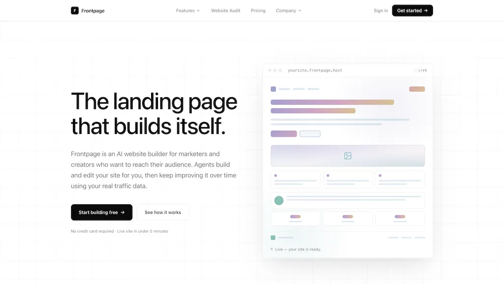 Frontpage AI tool screenshot