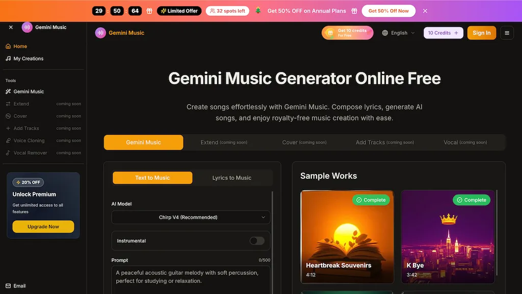 Gemini Music AI tool screenshot