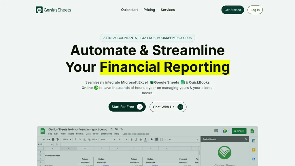 Genius Sheets AI tool screenshot