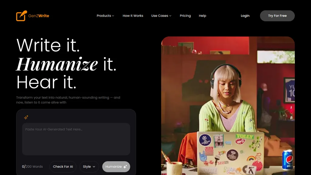 GenZWrite AI tool screenshot