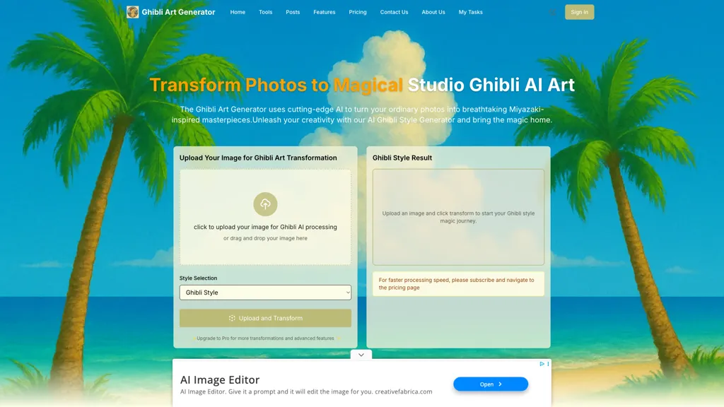 Ghibliart.co AI tool screenshot
