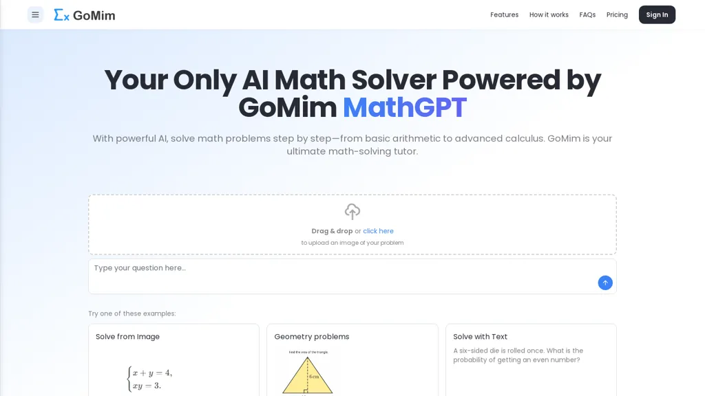 GoMim Math AI website