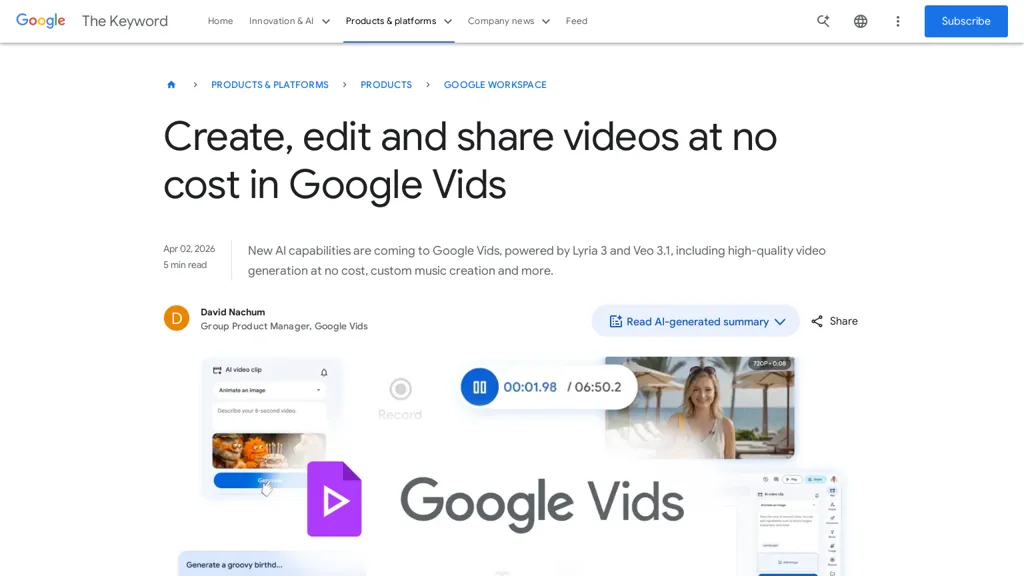 Google Vids AI tool screenshot