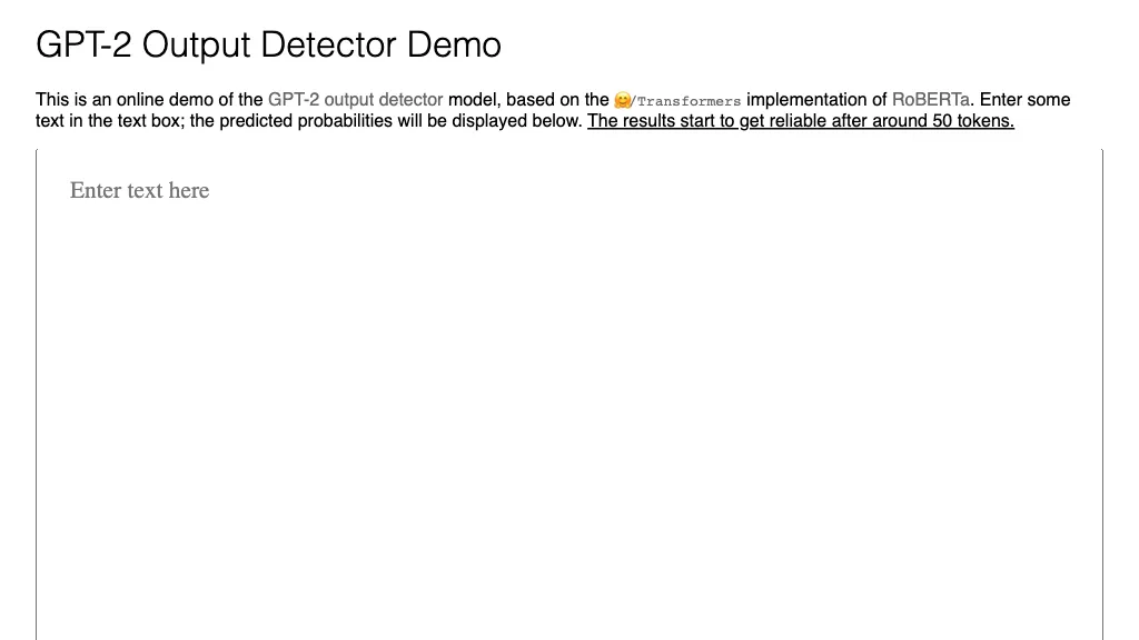 GPT-2 Output Detector website
