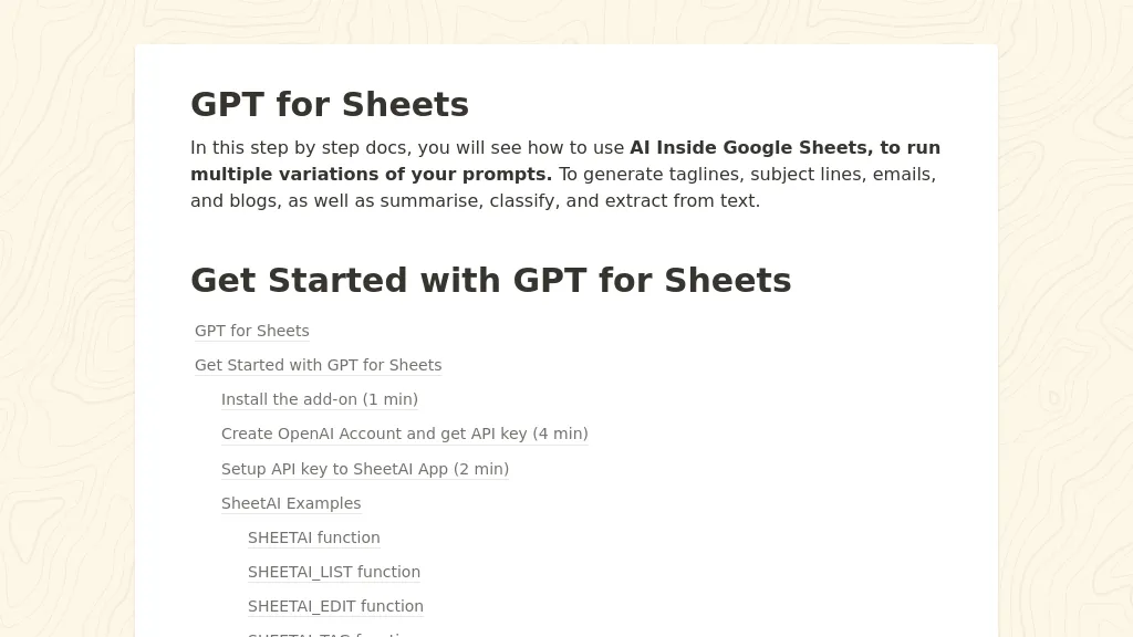 GPT For Sheets website