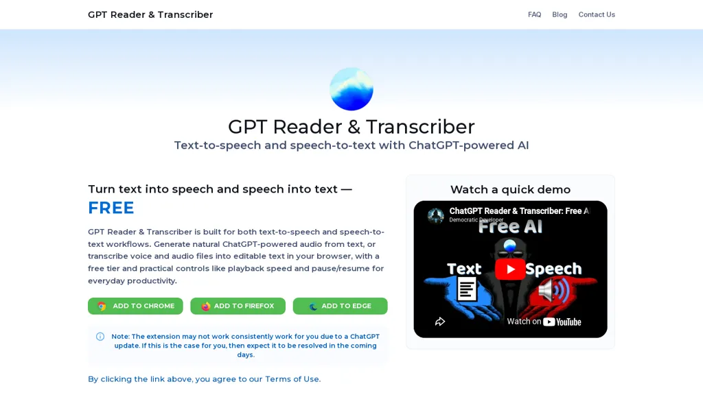 GPT Reader & Transcriber AI tool screenshot