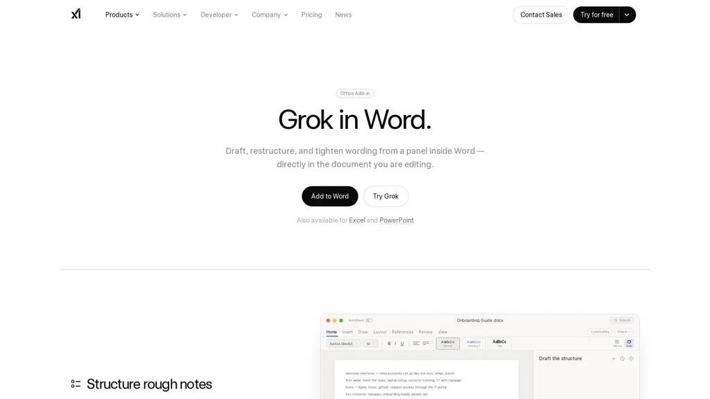 Grok Word AI tool screenshot