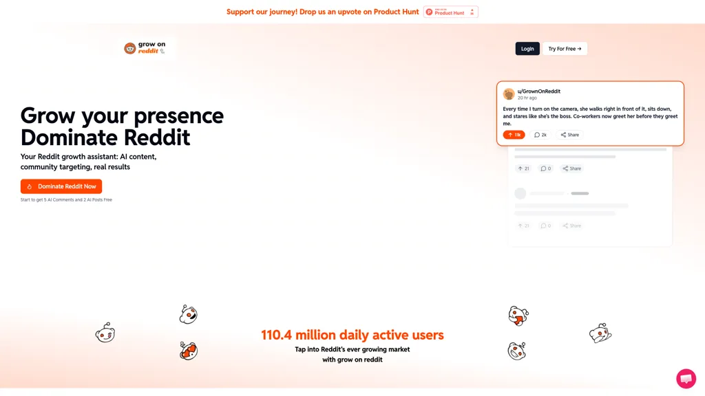 Grow On Reddit AI tool screenshot