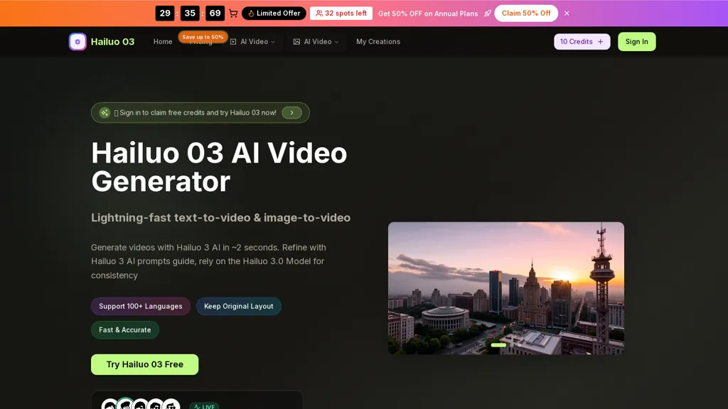 Hailuo-3.com AI tool screenshot