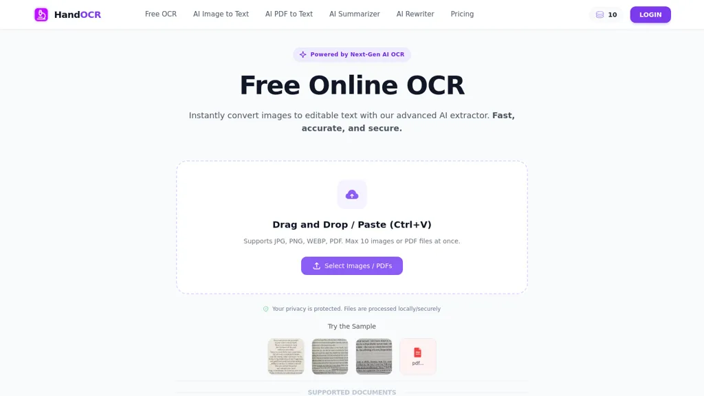 HandOCR AI tool screenshot