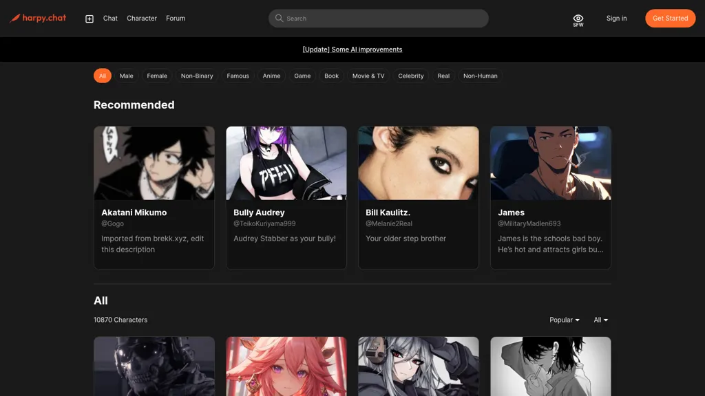 Harpy Chat AI tool screenshot