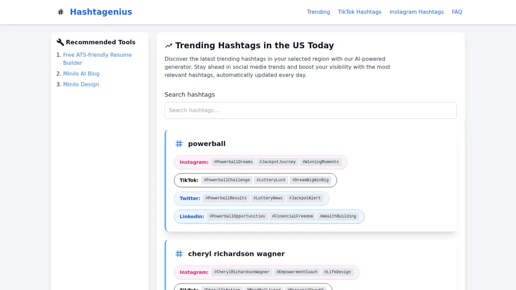 Hashtagenius AI tool screenshot