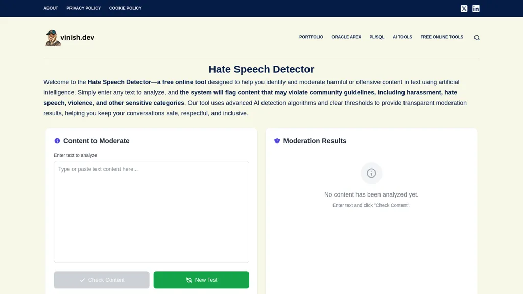 Hate Speech Detector AI website