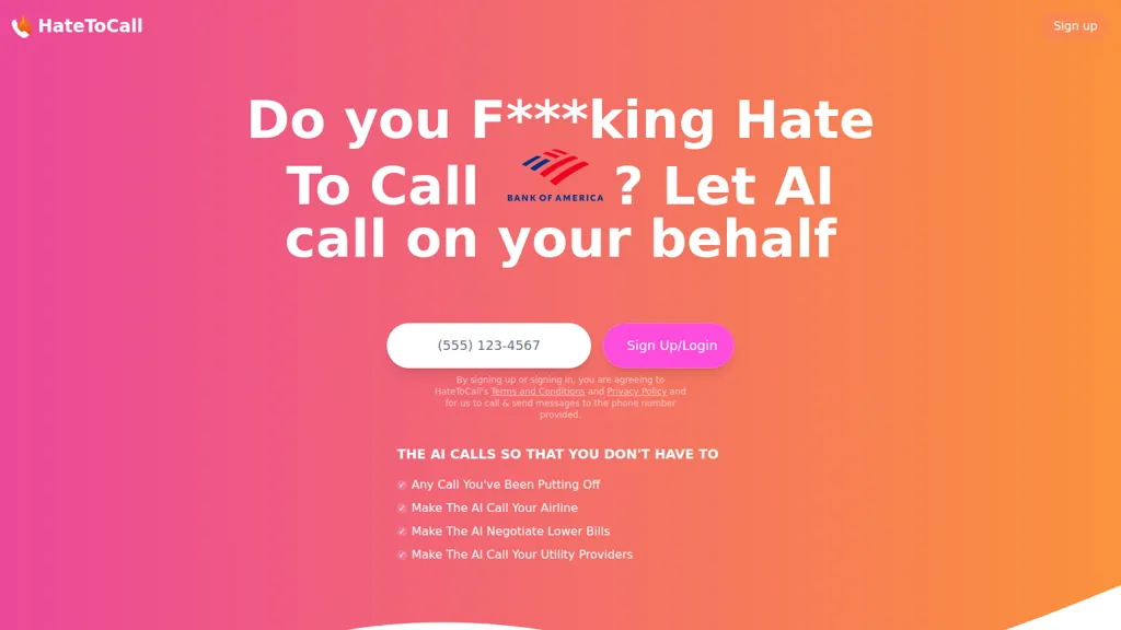 HateToCall.com AI tool screenshot