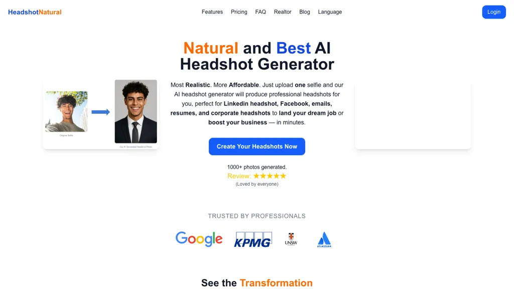 Headshot Generator AI tool screenshot