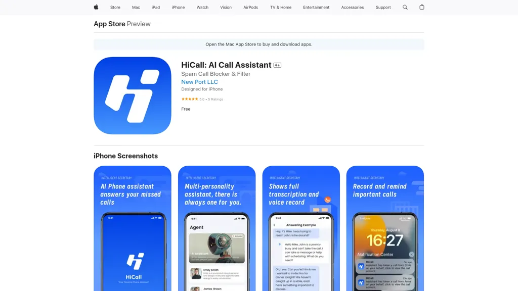 HiCall: AI Call Assistant website
