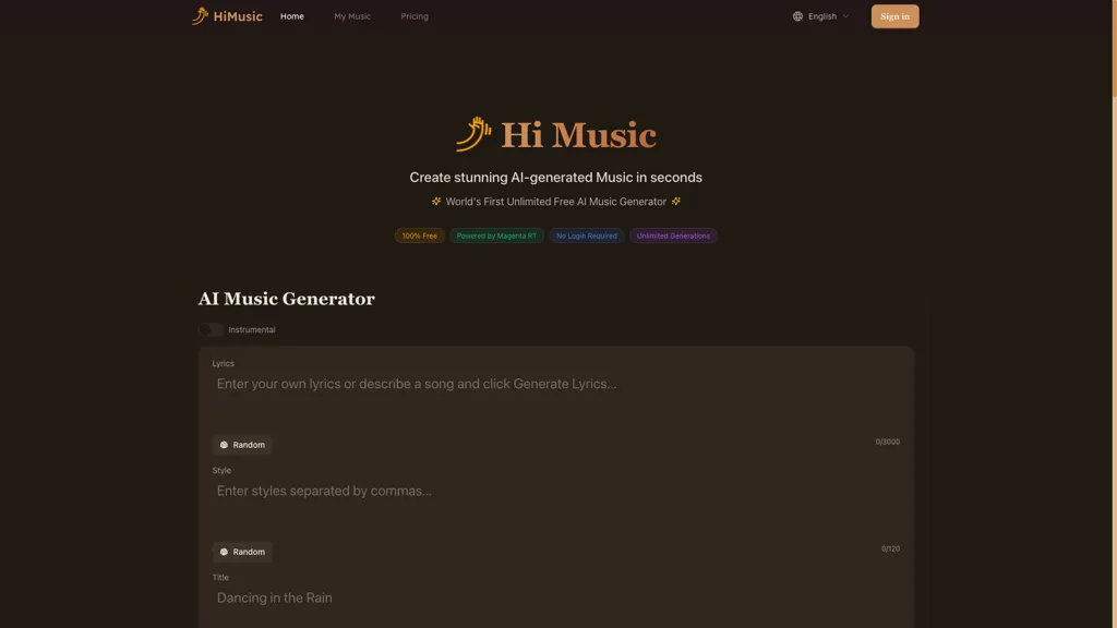 HiMusic AI tool screenshot