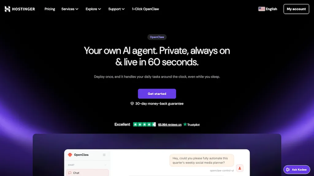 Hostinger | 1-Click OpenClaw AI tool screenshot