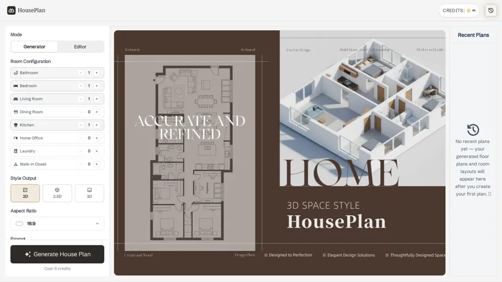 HousePlan AI tool screenshot