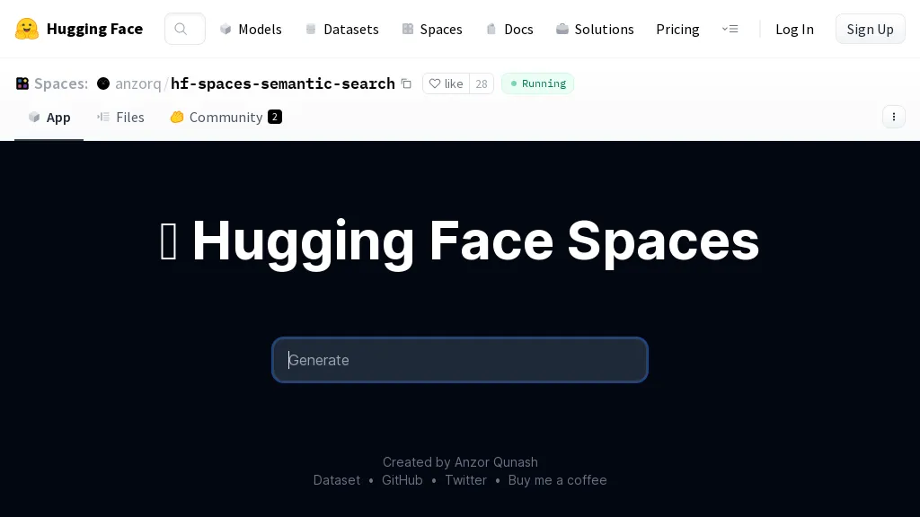 Huggingface Spaces Semantic Search website
