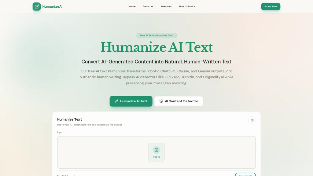 HumanizeAIText AI tool screenshot