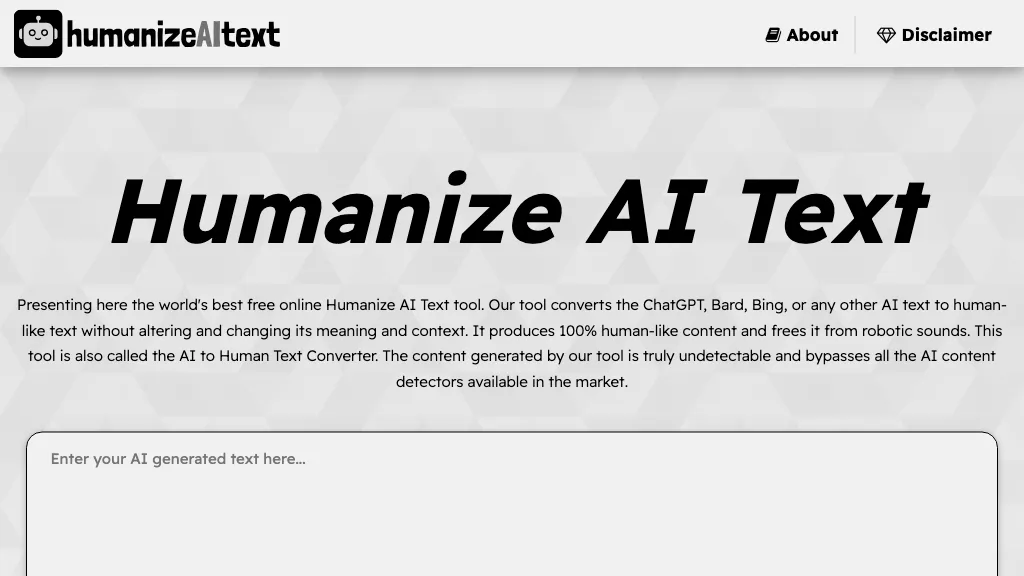 Humanize AI Text website