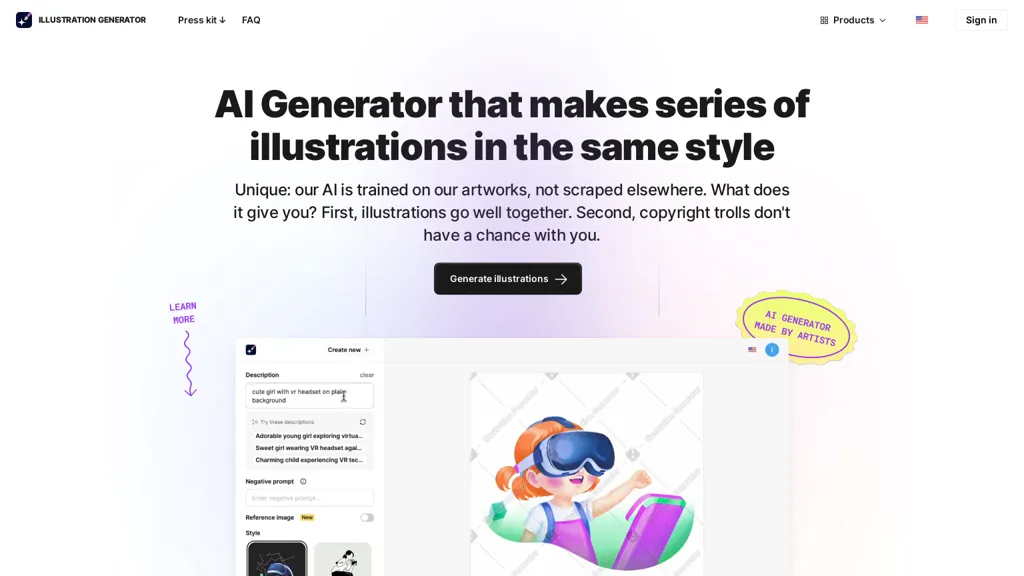 AI Illustration Generator by Icons8 website