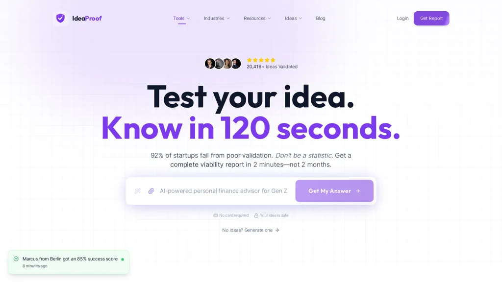 IdeaProof.io AI tool screenshot