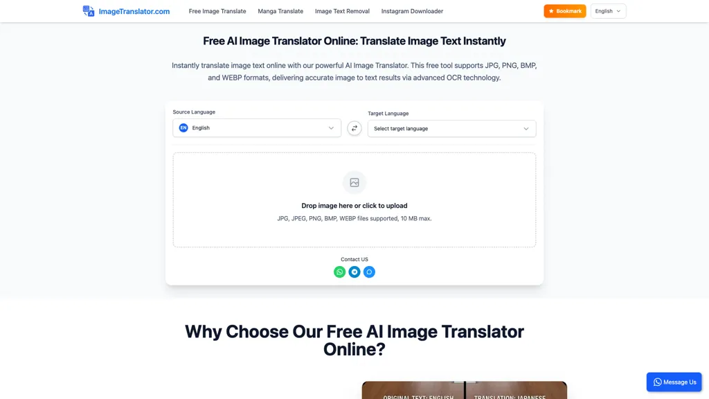 Image Translator.com AI tool screenshot
