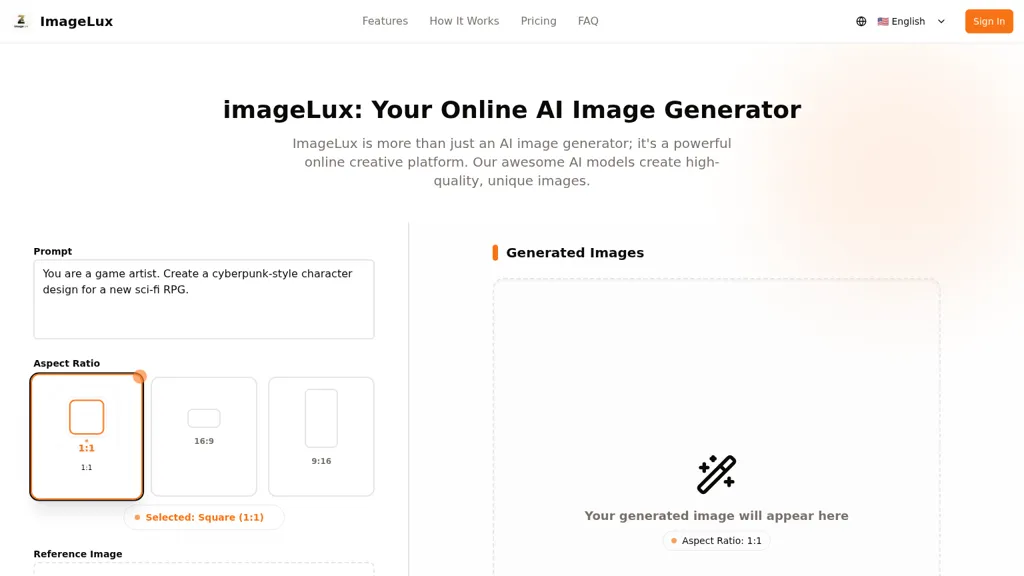 imagelux AI tool screenshot