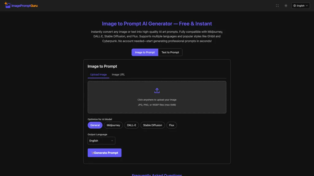 ImagePromptGuru.net AI tool screenshot