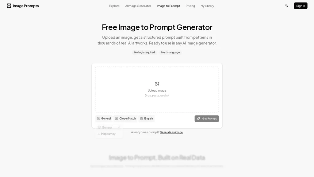 ImagePrompts AI tool screenshot