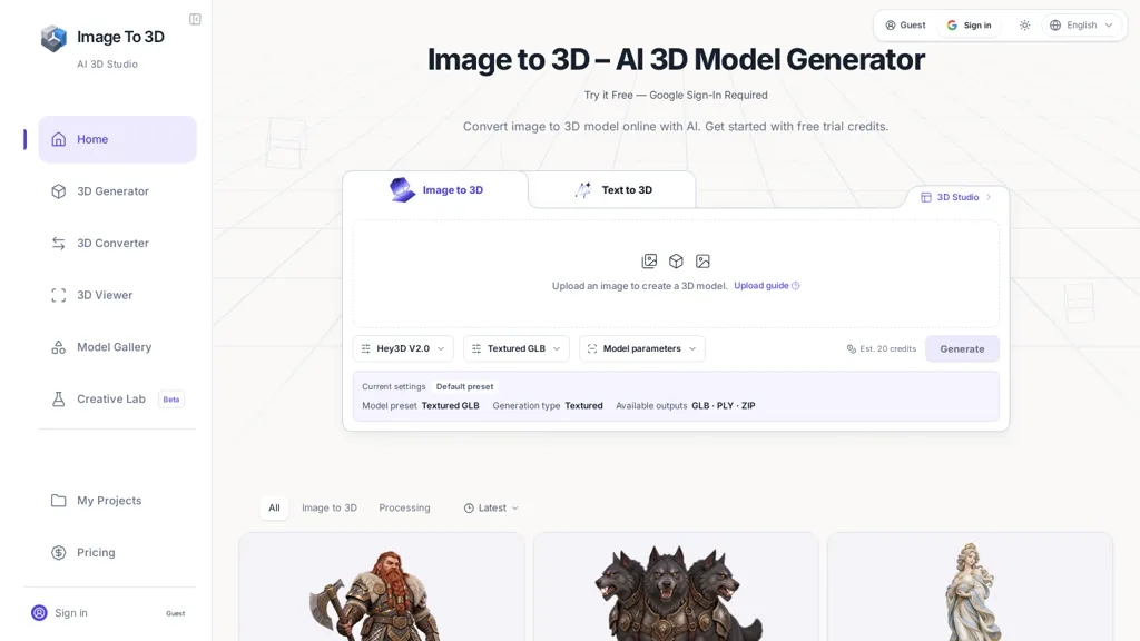 imageto3d.studio screenshot